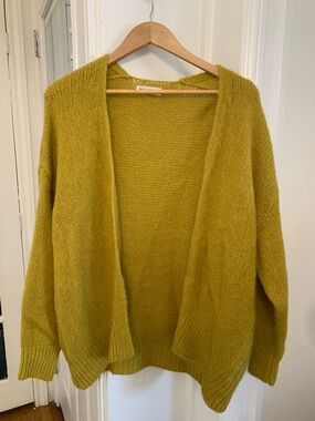 Women's Open-Front Cardigan Sweater - Mustard Yellow